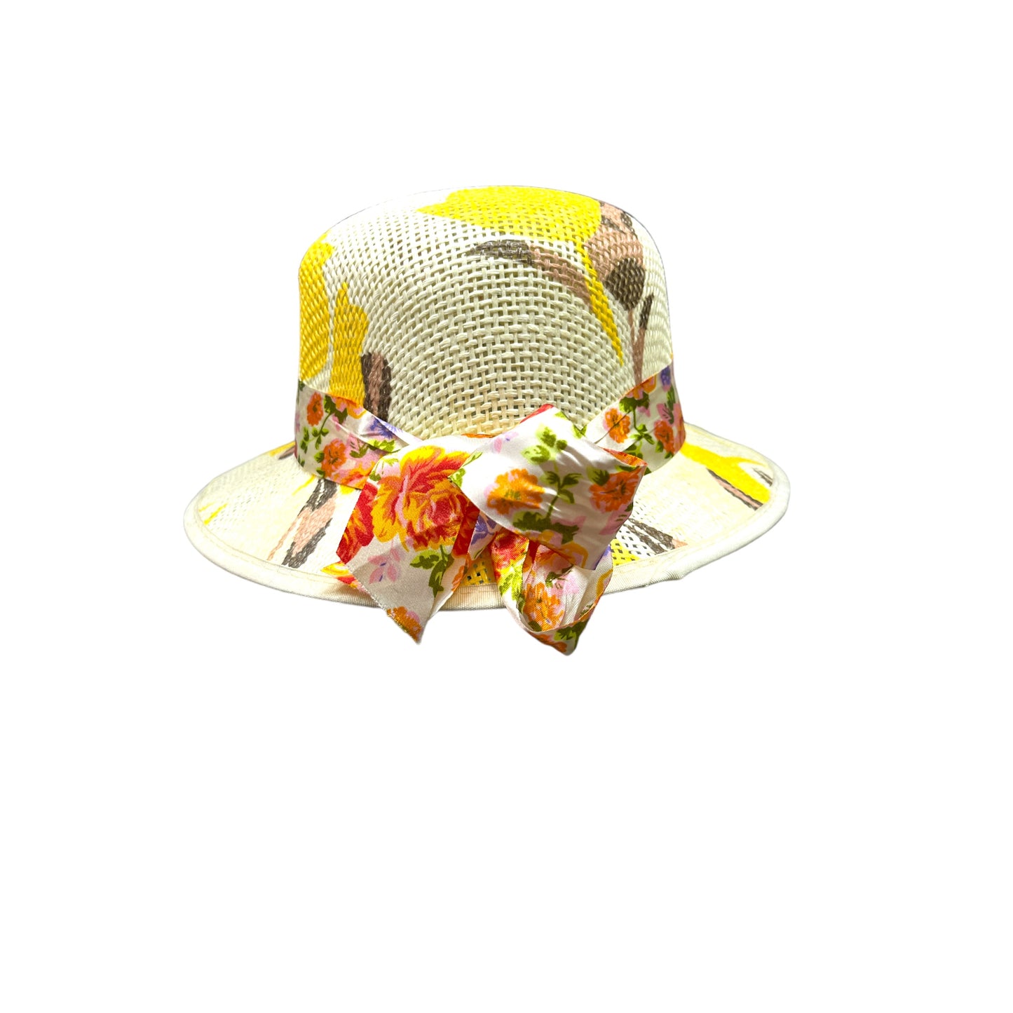 Short Brim Straw Hat with ribbon