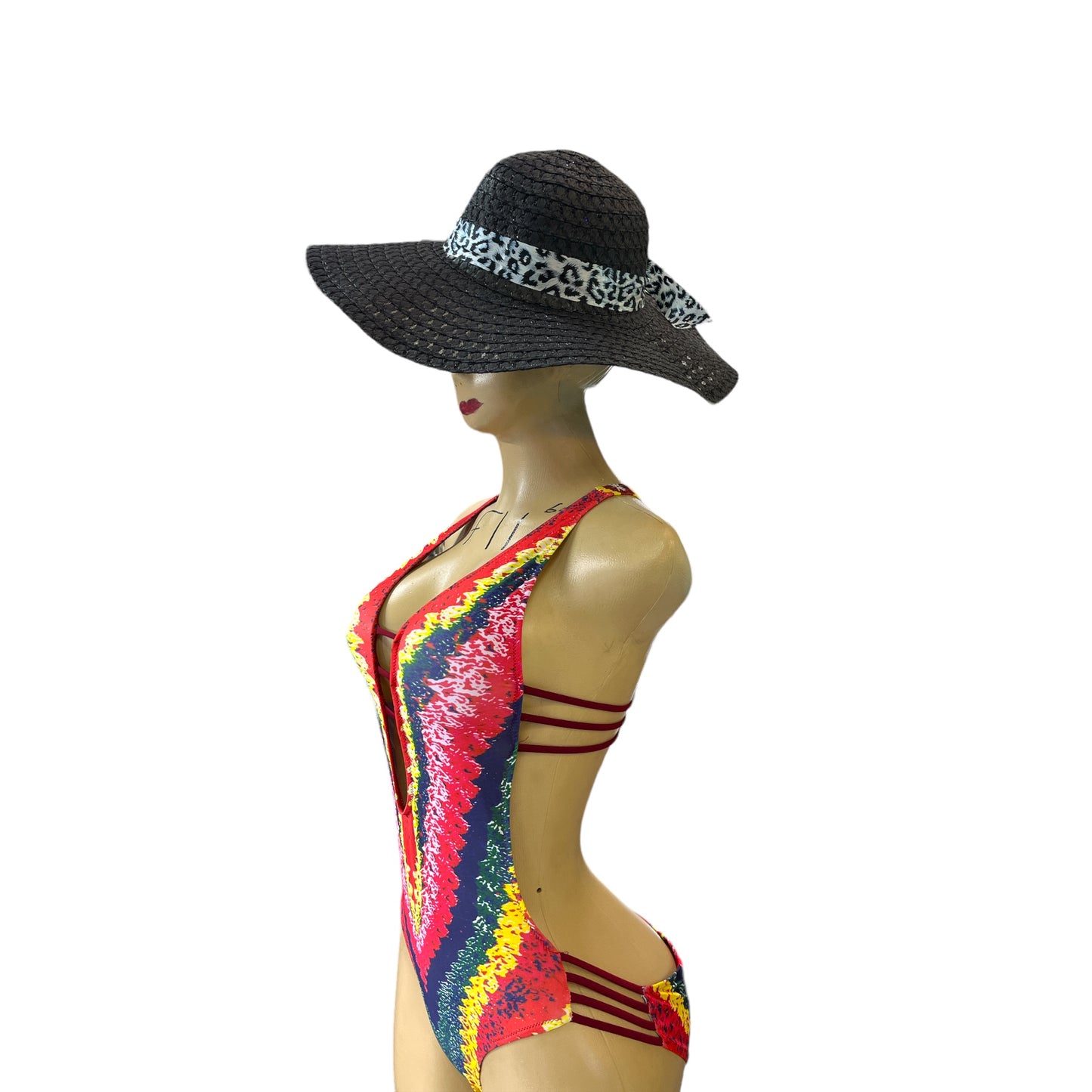 Medium Brim Straw Hat animal print ribbon